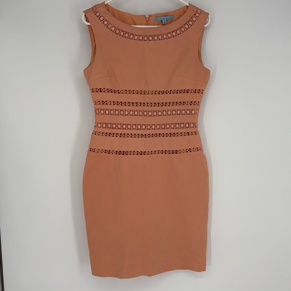 Antonio Melani Salmon Sleeveless Lace Accent Lined Sheath Dress Size 4